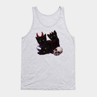 Halloween Kittens Dressed In Little Devil Costumes with Skull Tank Top